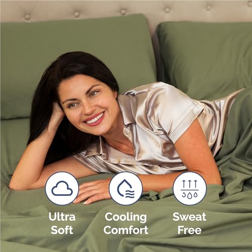 Image of Full 6 Piece Bed Sheet Set - Soft, Breathable & Cooling Sheets - Sage Green | Ultra-Soft Hotel Luxury Bedding Set with 8-16 Inch Deep Pockets, 1 Flat & 1 Fitted Sheet & 4 Pillowcases, Wrinkle & Fade Free