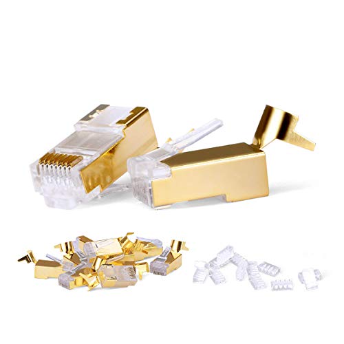 AMPCOM 2-Piece Suit CAT6A & CAT7 Shielded RJ45 Modular Plug Connector 50UM 8P8C