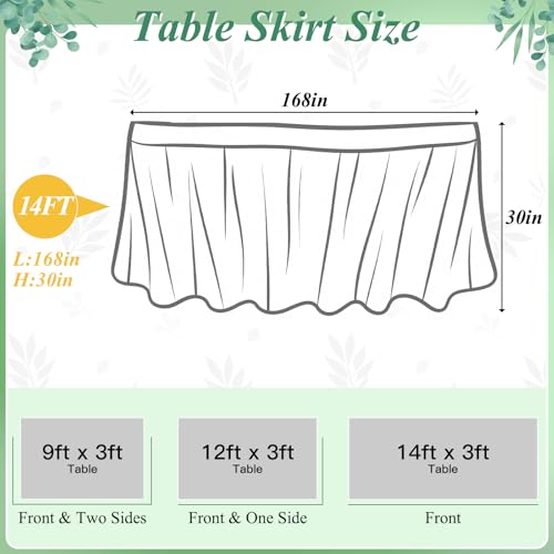 Image of 14FT Ruffle Eucalyptus Table Skirt Sage Green Teacher Desk Skirt for Classroom Decor Rectangle Table Cloth for Back to School Decorations Baby Shower Party Supplies Home Office Dorm Bookcase Cabinet
