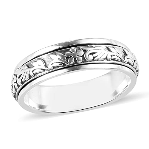 TJC Anxiety Fidget Spinner Ring 925 Sterling Silver Leaf Size S