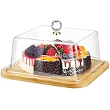 Cabilock Square Cake Stand with Lid Cover Wood Cake Tray Dessert Display Stand for Cheese Pie Fruit Birthday Wedding Christmas Party Serving Platter