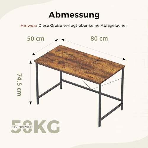 Mericonia Computertisch, 80 x 50 cm Kleiner Schreibtisch Studierschreibtisch für kleinen Raum, Moderner einfacher PC-Schreibtisch, Braun