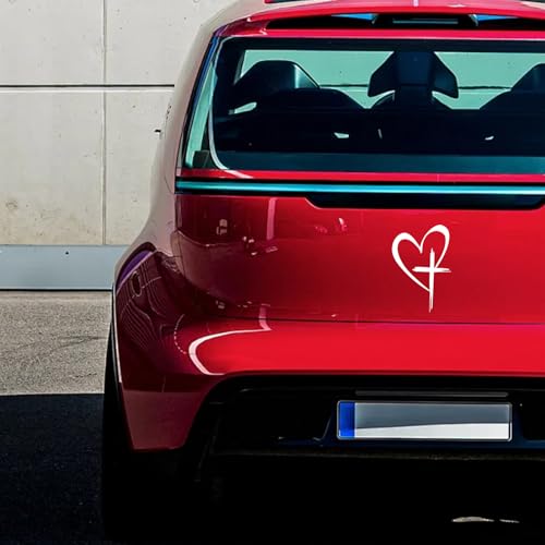 Image of Love Cross Sticker Decal, Love Heart Sticker Decal, Vinyl Car Stickers, 8.7 inchx6 inch Waterproof Decal, for Cars, Windows, Bumpers, Trunks, Notebook, Car Exterior Decorative Stickers (White)