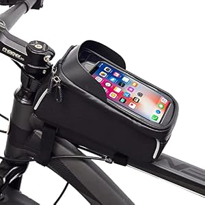 UYTAG Bike Frame Bag Waterproof Mobile Phone Holder for MTB Racing Bike E-Bike Bicycle Phone Bag Mount with TPU Touch Screen and Sun Visor & Rain Cover for Smart Phones up to 7″