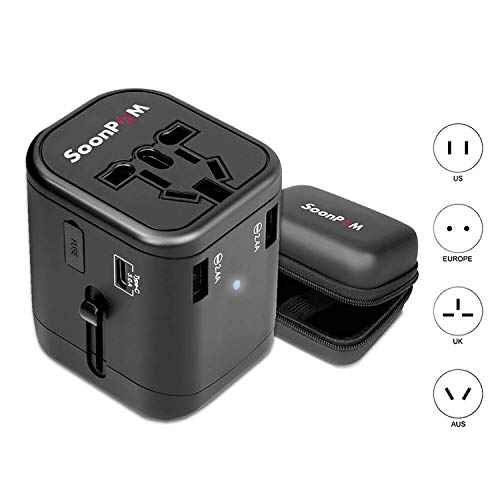 Travel Adapter Universal International Power Adapter Quick USB Charger with 1 Type C and 3 USB Ports All in One Worldwide Power Outlet Converter Wall Plug Adapter for USA/EU/UK/AUS(Black）