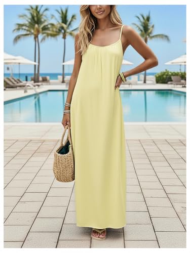 Image of SHENHE Women's Open Back Spaghetti Strap Beach Maxi Dress Loose Flowy Vacation Sundress