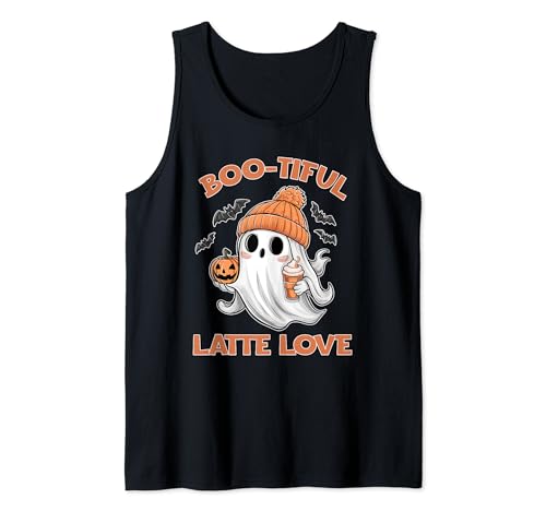 Arte de café Boo-tiful Latte Love Cute Ghost para Halloween Camiseta sin Mangas