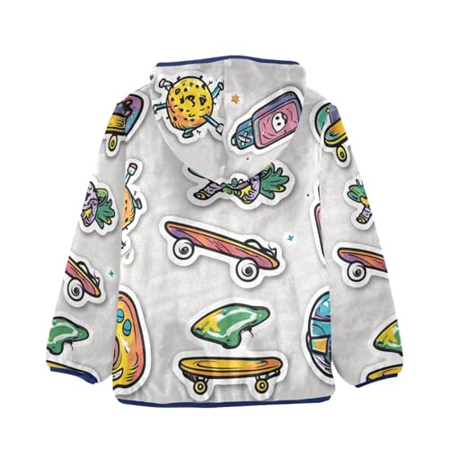 Retro Skateboarding Badges Girls Fleece Jacket Girls Fall Jacket Girls Zip Up Hoodie Girls Sherpa Jacket 2-10T2
