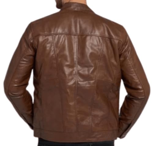 Men's Genuine Classic Lambskin Casual Leather Modern Fashionable Jacket, Smooth Biker Motorcycle, Stand Collar, Welt3
