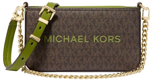 Michael Kors Bryant Bolsa transversal conversível pequena, Ferragens douradas/assinatura com acabamento pop/verde prado, One Size