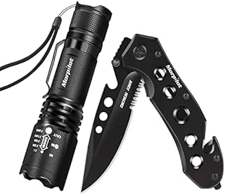 Pocket Knife, Multi Folding Knife and Flashlight Set, Pocketclip, Glass Breaker, Seatbelt Cutter Survival Knives for Hiking, Camping, Fishing, Pocket Knives for Man, Husband, Boyfriends, Brother