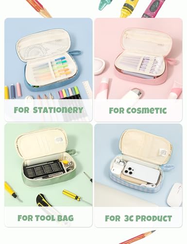 Image of SUNEE Cute Pencil Case, Large Pencil Pouch, Aesthetic Big Pencil Bag with Zipper, Kawaii Stationery Storage and Organizer, School Supplies for Boys and Girls Teen, Heavy Duty Oxford Canvas, Sage Green