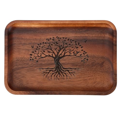 Velinjowy The Tree of Life Wood Valet Tray for Men Women, Catch All Acacia Mens Key Dump Bedside Nightstand Organizer EDC Woden Tray for Phone Watch Wallet Keys Jewelry