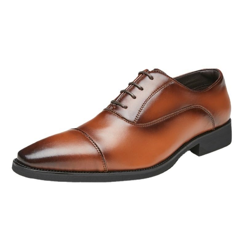 Mens Japanese Stitching Design Inner Height Increase Business Formal Soft Sole Oxford Shoes Waxed Lace Casual Comfortable white-Patch