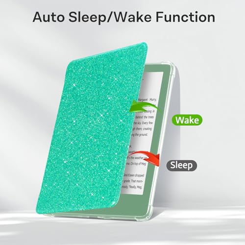 Image of CoBak Case for 6 inch Kindle 11th Gen (2024 and 2022 Release) - Ultra Slim Transparent Clear TPU Back Shell Protective Cover with Auto Wake /Sleep for Kindle 11th Generation 2024 Release, Glitter SageGreen