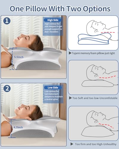 Cervical Neck Pillow for Pain Relief -Ergonomic Side Sleeper Pillow for Sleeping, Contour Memory Foam Pillows for Neck Support, Cooling Orthopedic Bed Rest Pillow for Back and Stomach Sleepers