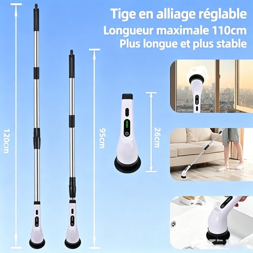 Spin Pro Brosse Nettoyage Brosse électrique multifonctionnelle 9 en 1 - Neuf têtes de Brosse interchangeables, Manche Extensible – vue 7