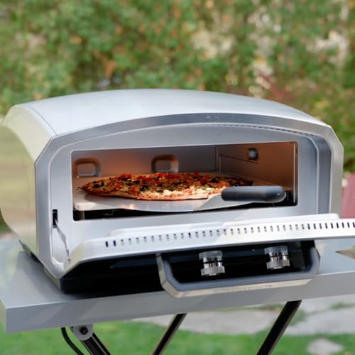 Kenmore Outdoor Indoor Electric Pizza Oven - Makes 13 inch Wood Fired Style Pizza At 850F High Heat, Weather Resistant, 5 Presets, Pizza Stone & Peel, Stainless Steel Horno Electrico