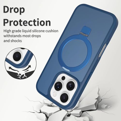 Image of Magnetic for iPhone 16 Pro Case, 6.3 inch, Compatible with MagSafe, Rugged Kickstand, Not-Yellowing Military-Grade Protection, Matte Blue