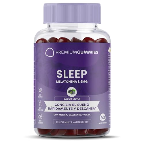 Melatonina 1,9mg Gominolas para Dormir - Con Valeriana, Melisa, Ashwagandha, Lavanda, Manzanilla, Gaba - Sabor Mora - Sin Azúcar - Vegano - Sin Gluten - Sin GMO - 60 gom. - 60 Días by Premium Gummies
