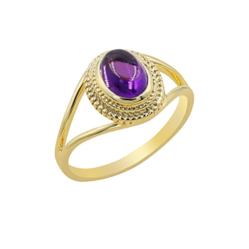 Bague améthyste 6 x 8 mm authentique or jaune 18 carats anneau minimaliste femme