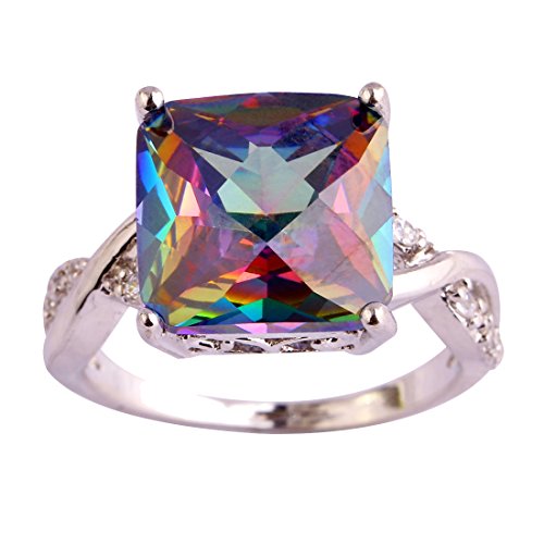 925 Sterling Silver Plated Simulated Tourmaline Square Twisted Knot Engagement Ring3