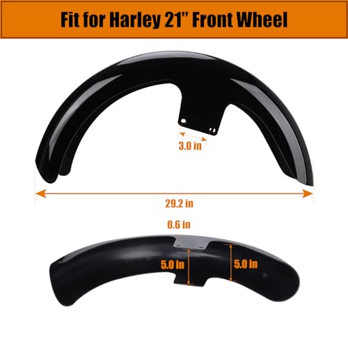 Image of 21 inch Motorcycle Front Fender Replacement Accessories for Harley Davidson Touring Road King Electra Glide Street Glide, Gloss Black Fender