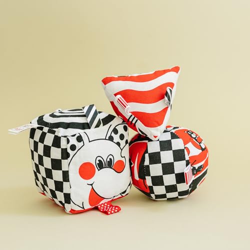 Set of 3 Soft Montessori Shapes (Discovery Ball, Pyramid, Cube) for Babies & Infants - Thumbnail 6
