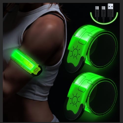 Upgrade Led Armband Aufladbar, 2 Stück Reflective Leucht Armbänder Licht Armband Kinder Leuchtbänder USB Reflektorband Leuchtarmband Reflektorband Nacht Sicherheits Licht für Jogge