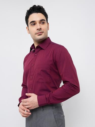 Image of Raymond Men Slim Fit Fil-A-Fil Pattern Pure Cotton Semi Cutaway Collar Full Sleeve Formal Shirt
