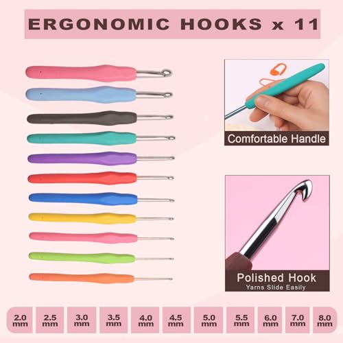 Image of BLISSO 41 Pcs Crochet Kit for Beginners Adults - Ergonomic Crochet Hook Set for 1000's of DIY's | Rakshabandhan Gift for Sister (Mini Blush Edition)