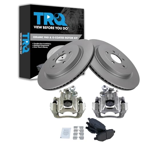 Image of TRQ Rear Brake Pad and Rotor Set Ceramic Coated Rotors Calipers | For 2015 Ford Explorer
