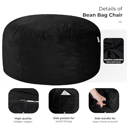 Image of HABUTWAY Bean Bag Chair: Giant 4' Memory Foam Furniture Bean Bag Chairs for Adults with Microfiber Cover 4Ft (Black)