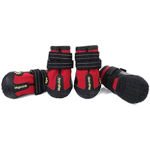 PETCUTE Dog Boots for Injured Paws Waterproof Dog Shoes with Reflective Straps Anti-Slip Dog Protective Boot for Outdoor Activities(Red 6#) Cover
