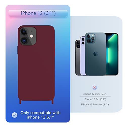 Image of Compatible with iPhone 12 Case with Lanyard Crossbody iPhone Case with Strap Adjustable Shockproof Drop Protection Silicone Phone Cover for iPhone 12 6.1'' Plum