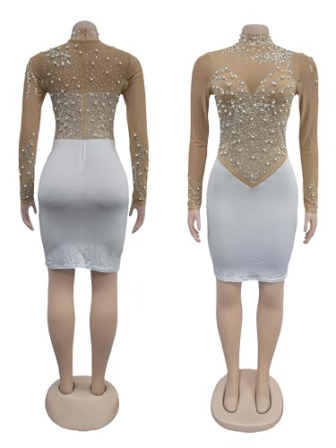 Image of Figdaw Sparkling Rhinestone Bodycon Dress for Women Special Occasions,Night Out