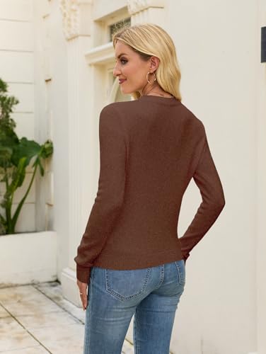 Image of Libsorge Womens Cute Crewneck Ribbed Knit Lightweight Thin Sheer Long Sleeve Sweater T Shirt Top Spring 2025