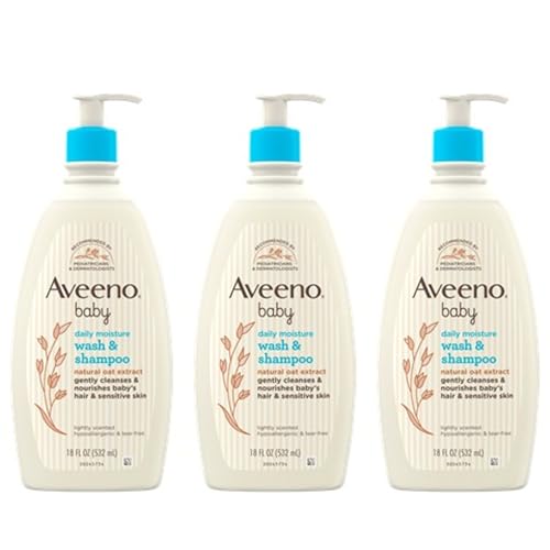 Image of Aveeno Baby Gentle Body Wash & Shampoo with Natural Oat Extract, Tear-Free, Paraben-Free & Phthalate-Free Formula for Baby’s Sensitive Hair & Body, Lightly Scented, 3 x 18 fl. oz