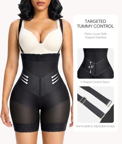 SHAPERX Shapewear Damen Bauchweg Miederhose Figurformende Shorts Stark Formende Body Shaper V-Form Faja Po Lifter mit Abnehmbaren Trägern – Bild 3