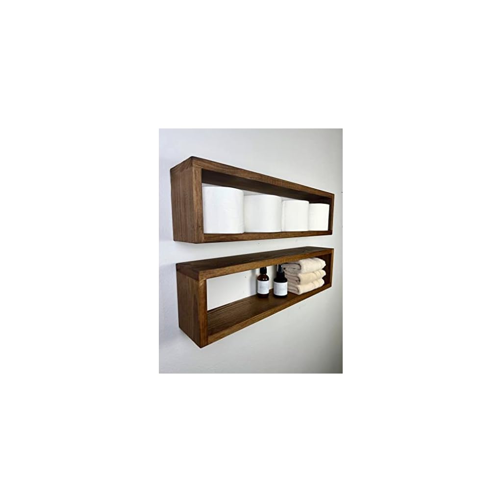 Set-of-2-Floating-Rectangle-Shelves-Easy-Mounting-Toilet-Paper-Holder-Bathroom-Storage-Kitchen-Spice-Rack-Walnut