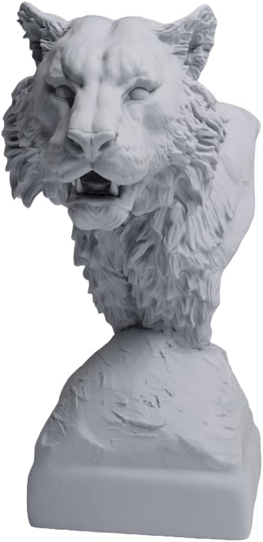 Sumatran Tiger Bust, Animal Sculpture, High-Detail Resin, Unpainted Grey, 6 inch, Wildlife Display