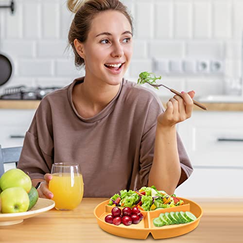 Adult Compartmentalized Dinner Plate Set Of 8 Unbreakable Portion Control Wheat Plastic Dinner Plate (Compartmentalized Plate / Picnic Plate), 9.6 Inches Round, Reusable, Colorful For Children, Adults #TOP4