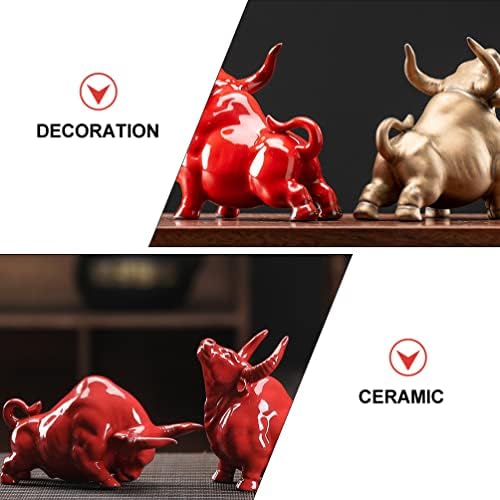 BESPORTBLE Ceramic Zodiac Ox Ornament Bull Figurine Feng Shui Prop Desktop Cow Ox Figure Statues Sculptures Cow Statue Animal Sculpture Model Art Crafts (Red)