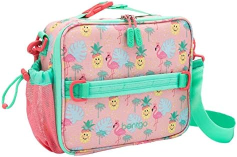Bentgo® Kids Lunch Bag - Durable, Double Insulated, Water-Resistant Fabric, Interior & Exterior Zippered Pockets, Water Bottle Holder - Ideal for Children 3+ (Tropical)
