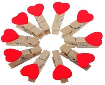 Tim Hawk 10 Clip Mini Red Heart Love Wooden Clothes Photo Paper Peg Pin Clothespin(Red, WoodenClips01) - Pack of 1