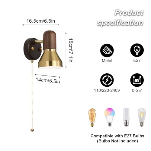 Aplique de madera de nogal premium y pantalla metálica orientable con casquillo E27 4