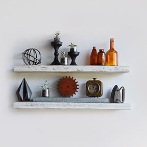 Urban Legacy Reclaimed Barnwood Planks | Floating Shelves for Wall w/Flush Mount Shelf Bracket Set Included | Set of 2 (White Wash, 30″x7″x 2″)