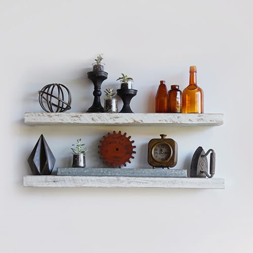 Urban Legacy Reclaimed Barnwood Planks | Floating Shelves for Wall w/Flush Mount Shelf Bracket Set Included | Set of 2 (White Wash, 30″x7″x 2″)