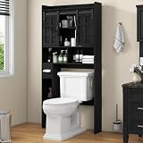 BonVache Waschmaschinenschrank Schwarz mit Türen, Waschmaschinenregal Überbau, Toilettenschrank & WC Regal, Stabiler Schrank über Waschmaschine, platzsparender Überbauschrank für Bad & Waschraum
