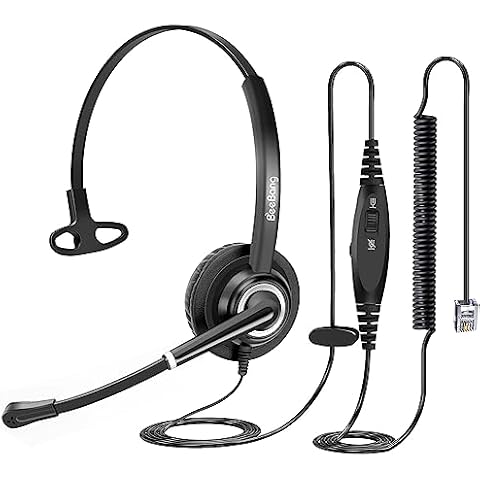 Beebang Telephone Headset with Microphone Noise Canceling for Office Landline Deskphone, with Mic Mute Volume Controller, Mono RJ9 Phone Headset for Call Center Avaya Polycom Nortel Cover